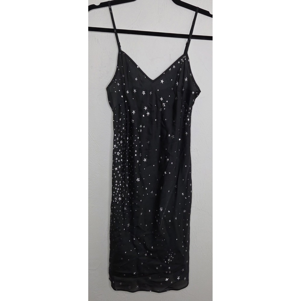*NEW w/Tags Victoria's Secret Black Lingerie Dress Silver Glitter Stars XS *READ